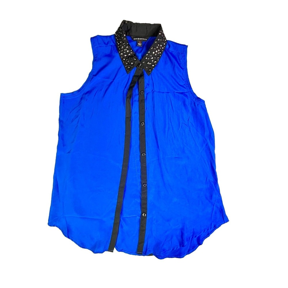 Rock & Republic Womens‎ Royal Blue Studded Collar Sleeveless Blouse Medium